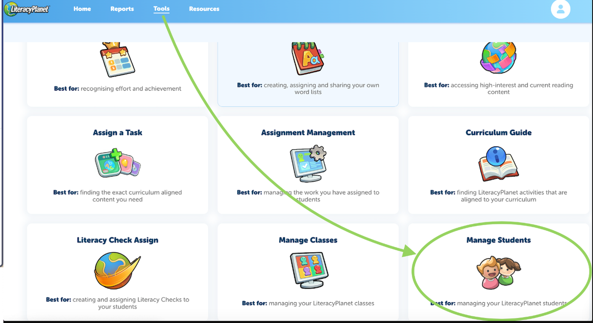 Manage Students - setting learning levels